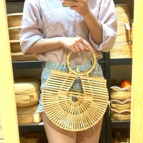 Bolso grande de bambú para mujer estilo cesta miniatura 2