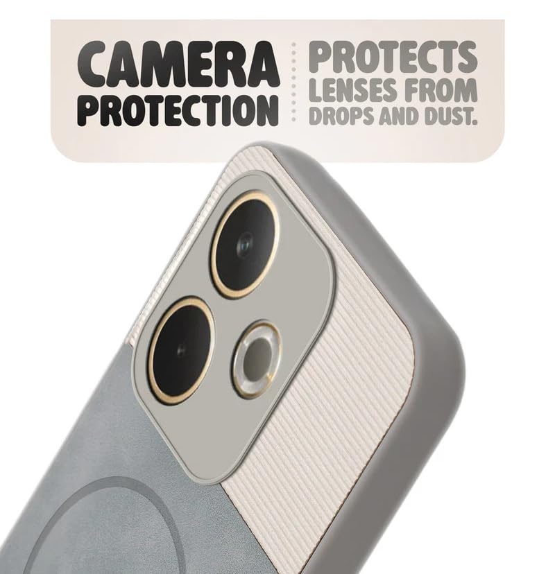 Image of Bintage CASE Mac Safe Design Hard Light Weight Back Case | Soft Border Camera Protect | Dual PU Leather Finish Back Cover Compatible for Oppo A5 Pro 5G - White & Grey