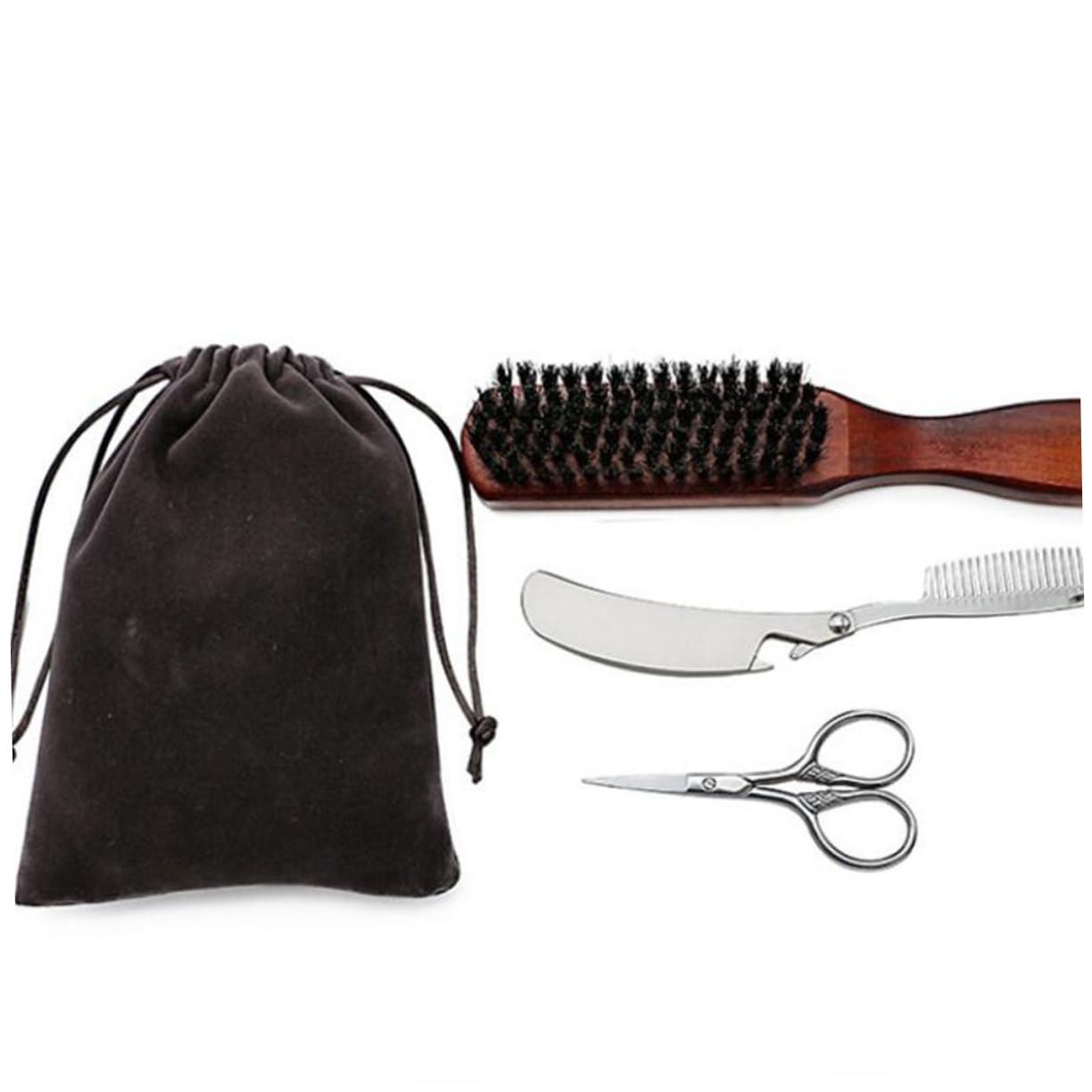 Beavorty 3sätze Beard Care Set Tragbares Teiliges Bartpflege-set Mit Bartbürste Und Stoffbeutel Für Herren Einfach Zu Verwenden Transportieren Für Bartpflege