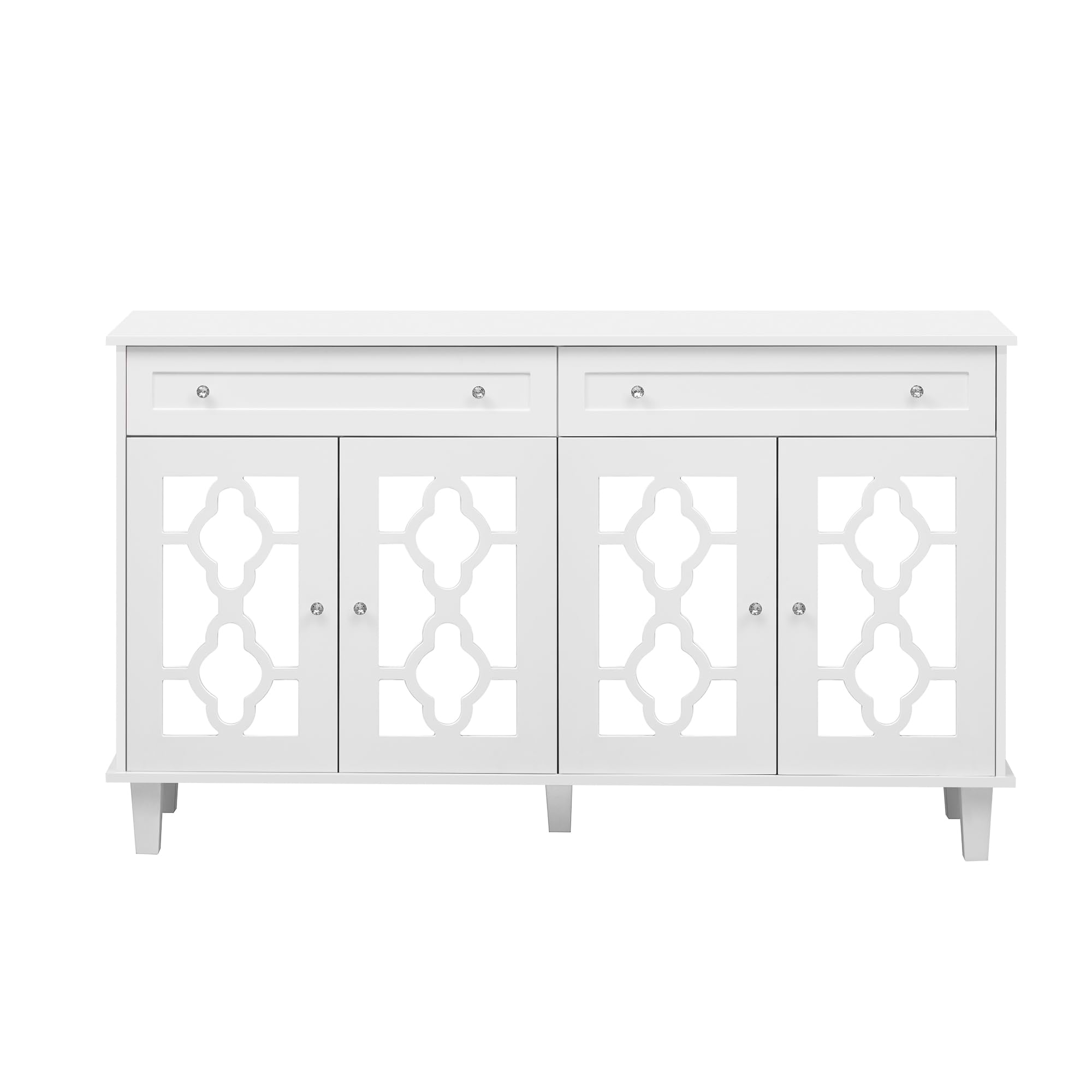 Komoda z drzwiami z lustrem, 140 cm, komoda z kryształowymi uchwytami, kredens z 2 szufladami, nowoczesna komoda z regulowanymi półkami, elegancka szafka do przechowywania do przedpokoju