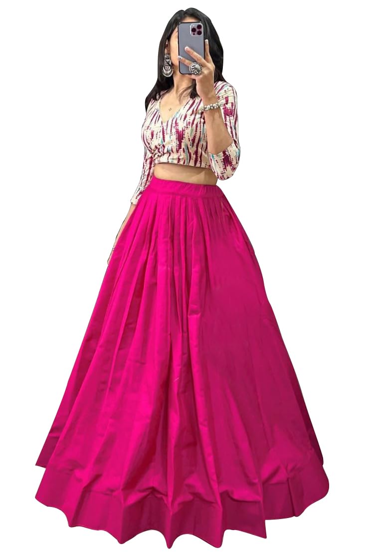 Women Taffeta Silk Black, Blue & Pink Colour Half Sleeve Semi-Stiched Lehenga Choli Set