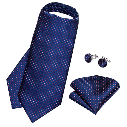 Image of DiBanGu Mens Silk Ascot Ties Paisley Jacquard Woven Cravat and Pocket Square Cufflinks with Lapel Pin for Business Wedding