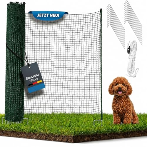 Terrivo Mobiler Hundezaun 15m - Weidezaun ohne Strom - Campingzaun Begrenzungszaun Gartenzaun Hühnerzaun Schafzaun 90cm hoch mit Zubehör (15m)