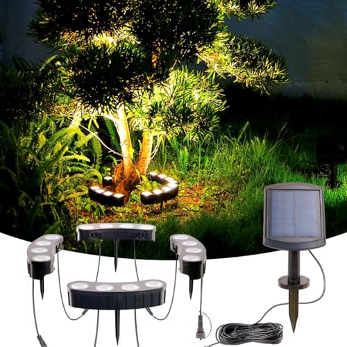 Solar Palm Tree Lights Outdoor, 2000MAH Ring LED Landscape Uplights for Tree, IP65 Waterproof, 2-In-1 (Sticked&Tied), Upgraded COB Flood Spotlights for Pathway, Garden, Yard, Decor（Warm-White）
