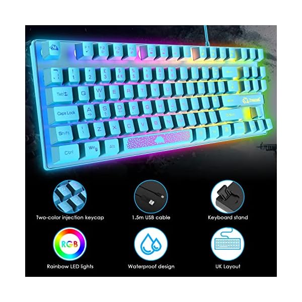 UK-Layout 80% Gaming-Tastatur und -maus, drahtgebundenes RGB-Mechanische Gefühl-Tastatur + 6400 einstellbarer DPI-Gaming… – Bild 5