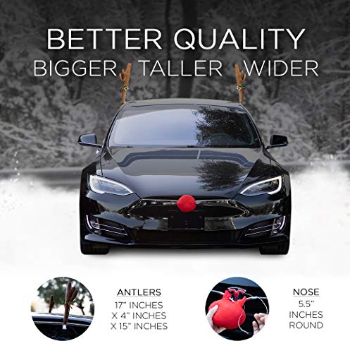 Oxgord Car Reindeer Antlers & Nose - Christmas Decorations For Car - Window Roof-Top & Grille Rudolph Reindeer Kit - Auto Holiday Accessories Decoration Kit Best For Car Suv Van Truck #TOP2
