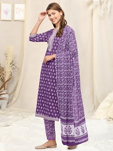 Image of MIRCHI FASHION Pure Cotton Straight Kurta Set with Dupatta | 3 Piece Ethnic Kurta Pant Set Office Wear Salwar Kurta Set for Women