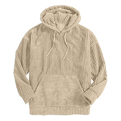 tuduoms Men's Boy Fashion Corduroy Hoodie Loose Patchwork Drawstring Pullover Sweatshirt Ribbed Comfort Casual Blouse Tops