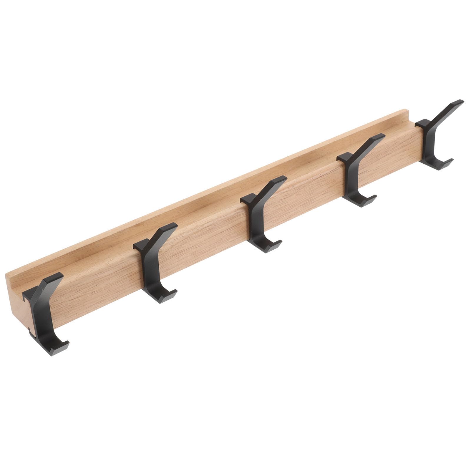 TEHAUX Gancho para Colgar Resistente con 5 Ganchos de Madera de Caucho y Ranura de Almacenamiento y Multifuncional para Puertas y Paredes