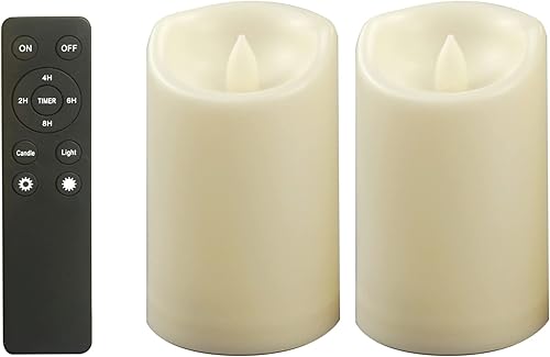 YINCHI Velas de pilar sin llama impermeables de 3 x 5 pulgadas de alto para exteriores con temporizador remoto, luces LED eléctricas parpadeantes