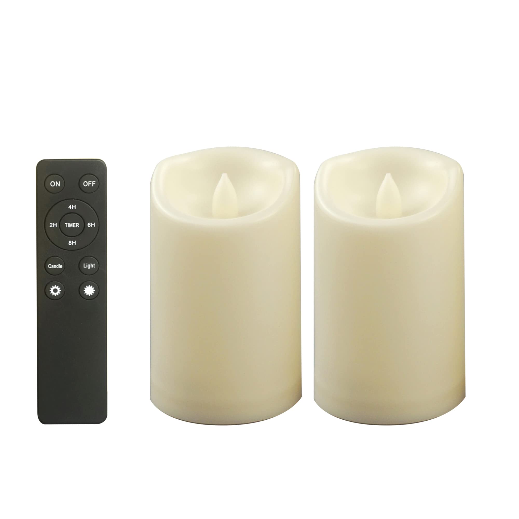Outdoor Battery-Operated Flameless Candles with Remote Timer Waterproof Flickering Plastic Electric LED Pillar Lights for Lantern Patio Garden Wedding Halloween Christmas 3”x5” 2 Pack