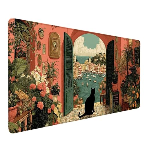 Cadeau femme tapis de souris rose chat XXL pour ordinateur