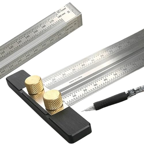 Regla de Escala para carpintería, Regla de Orificio Tipo T, Calibre de línea de Acero Inoxidable para carpintería, Herramienta de medición de Carpintero (Color: Regla en T Dorada de 200 mm)
