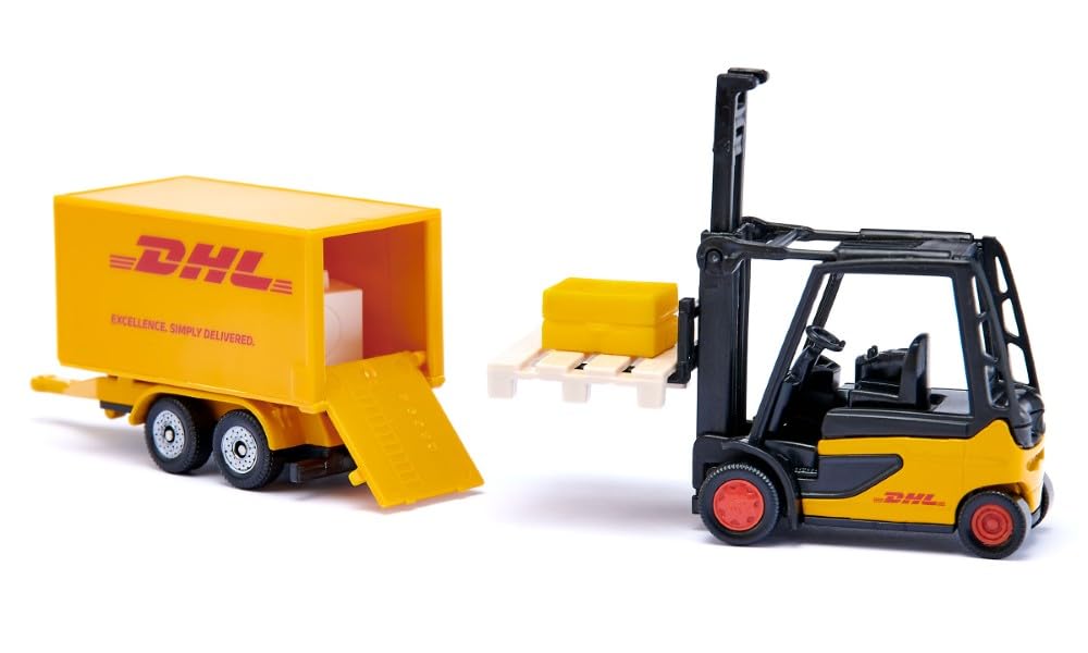 Siku 6324, Set logistico DHL, 4 pezzi, Metallo/Plastica, Giallo, Varie funzioni, Set di giocattoli, Combinabile con modelli stessa scala
