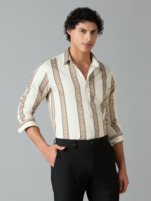 Image of Men's Printed Regular Fit Full Sleeves Cotton Formal Shirt