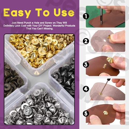 Swpeet S3946 102Pcs Gun Black Cone Spikes And Studs Kit With Hole Punch And Screwdriver, Back Leather Craft Rapid Rivet Screws thumb #5