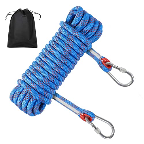 YOYIAG Corda da Arrampicata in Nylon Corda di Sicurezza Intrecciata con Ganci, Diametro 8mm, Corda ad Alta Resistenza con Ganci Multifunzionale per L'Alpinismo, Avventura (Blu)