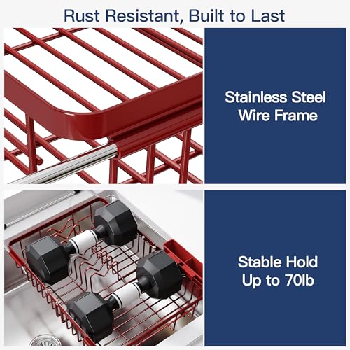 Image of JASIWAY Red Dish Drying Rack Over the Sink with Utensil Holder