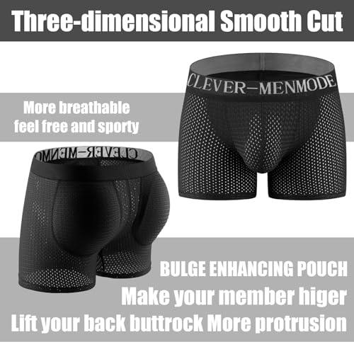 Mens Padded Underwear, Breathable Mesh Boxer Brief Body Shapewear Butt Lift Enhancer with Hip Removable Pad4