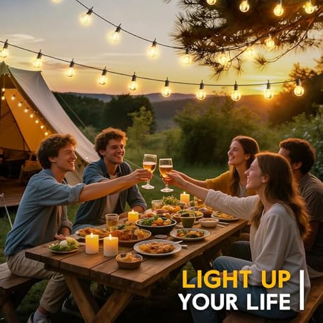 Minetom Solar Outdoor Lights - 208 FT Solar String Lights with 100 G40 Shatterproof Globe Bulbs Commercial Waterproof LED Bulbs for Outside Backyard Garden Decor