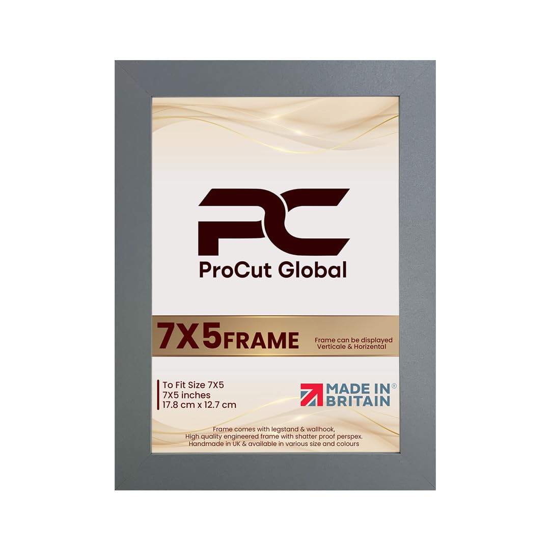 Procut Global 7X5 Dark Grey Picture Frames - Modern Wooden Photo Frame with Shatterproof Perspex for Wall or Tabletop - Perfect for Posters, Certificates, Prints - Sizes & Colors Available