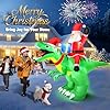 9x7FT Christmas Inflatables Santa Ride on Dinosaur with LED Outdoor Christmas Dinosaur Inflatable Blow Up Yard Decorations with Sandbags Stakes Strings for Garden Decor #5