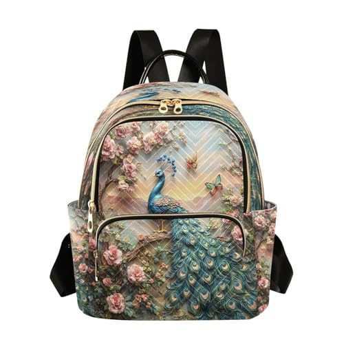 Image of ALAZA Peacock Butterfly Peony Women Backpack Purse Ladies Fashion Shoulder Bag Daypack Travel Bag 7.5L