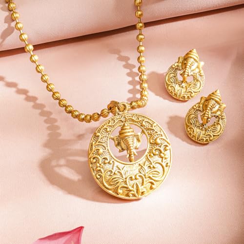 Image of Rubans Temple Necklace Set Traditional Stylish Jewellery Gift for Women & Girls