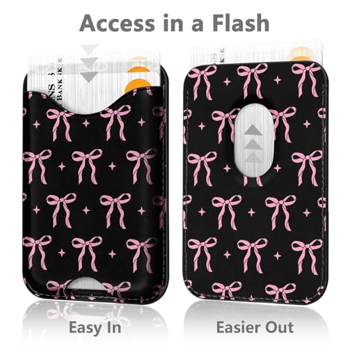 Image of Pink Bow for Magsafe Wallet Compatible with iPhone 17 /16 /15 /14 /13 /12 Series Pro Max Plus (Bowknots Card Holder for Women) (Fit 3 Cards Lether Phone Magnet Mag Safe Wallets)
