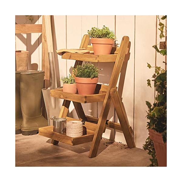 VonHaus 3 Tier Plant Stand Folding – Ladder Planter Wooden – Outdoor Plant Stand – Tiered Planter – Wooden Plant Stand – for Outdoor or Indoor - Garden Decorative Rack Ladder and Shelving for Flowers - Image 4