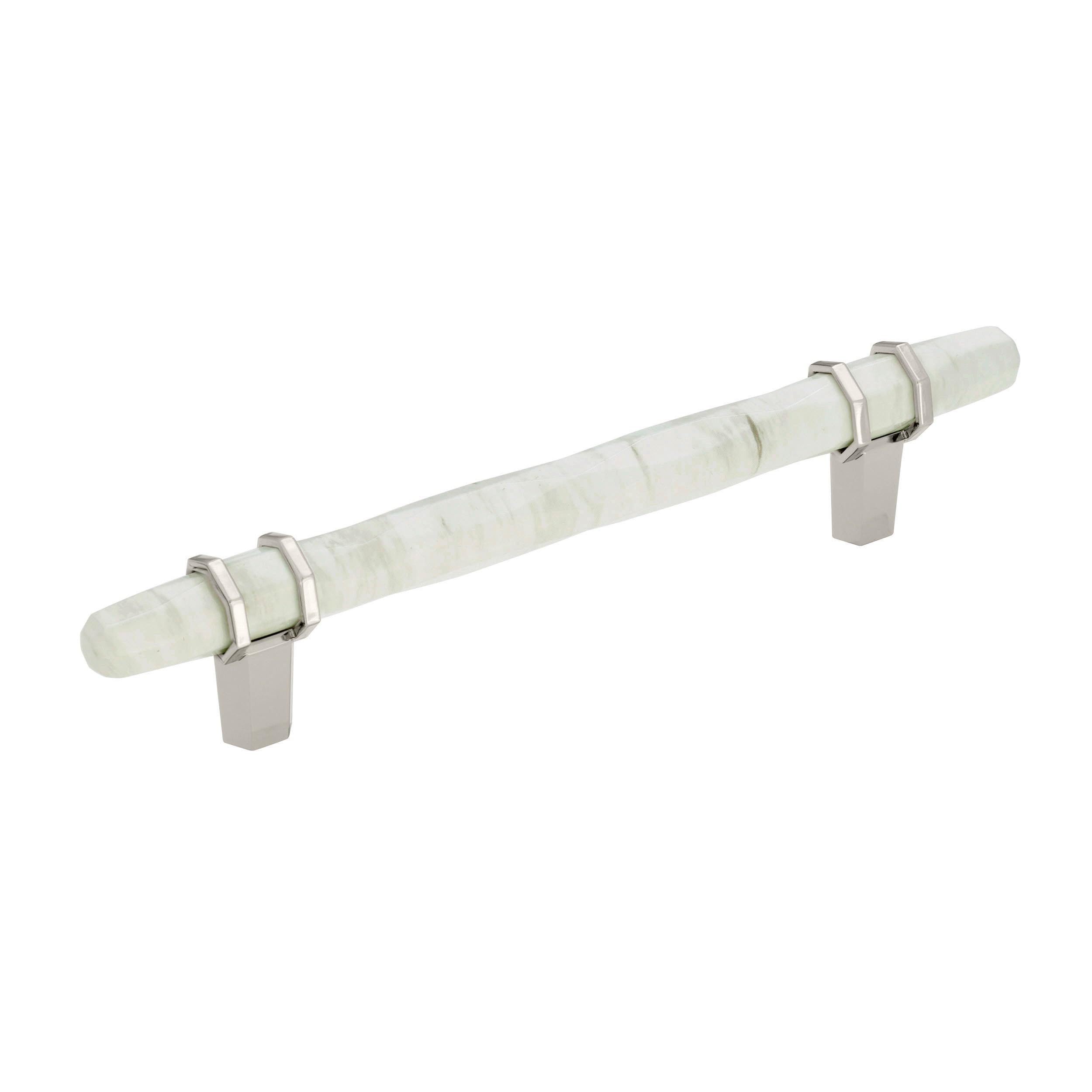 Amerock | Cabinet Pull | Marble White/Polished Nickel | 5-1/16 inch (128 mm) Center to Center | Carrione | 1 Pack | Drawer Pull | Drawer Handle | Cabinet Hardware