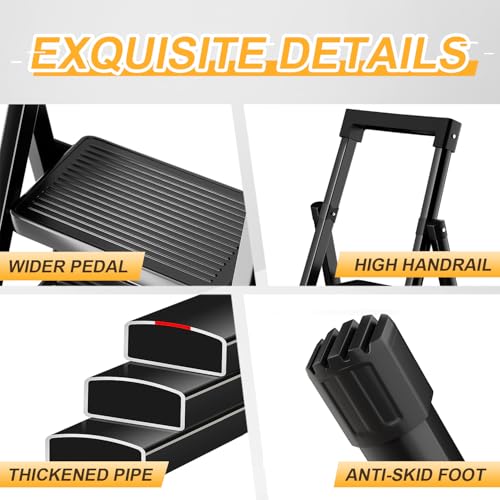 Image of 6 Step Ladder with Platform,Folding Step Stool Heavy Duty,Protable Step Ladders with Anti-Slip Widen Pedals,Handrail,Safe-Lock Design,Tall Kitchen /Closet Step Ladder for Adults