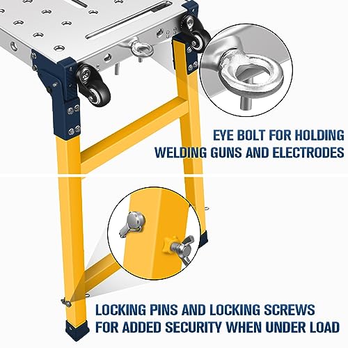 FUNTECK Versatile Portable Steel Work Platform and Welding Table with Casters | 55 x 14-inch Galvanized Tabletop | 1100 lbs. Load Capacity | Adjustable Height