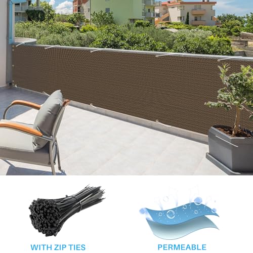 Patio 2.5' x 50' Balcony Privacy Screen Apartments Railing Cover, 30 inches Mesh Screens with Zip Ties for Outdoor Privacy Fence, Deck Backyard Temporary Porch Fencing, Brown by Patio - Used condition - Image 5