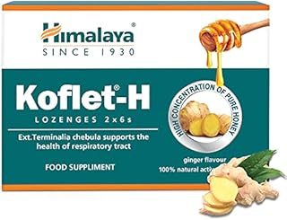 Himalaya Herbals Koflet-H Lozenges Ginger Flavor Fortified with Honey and Essential Oils, Cough Drop for Warming Relief and Soothing Throat Comfort, Herbal Active Formula - 12 Lozenges