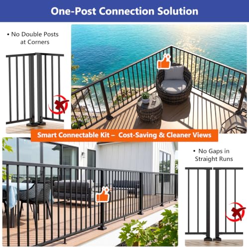 Image of Complete 36 in. H x 6 ft W 6063 Aluminum Deck Railing Extension Kit | 1 Panel, 1 Post, Add‑On Kit for Complete Level Railing System,Corner Decking, Length Cuttable Easy DIY, Modular