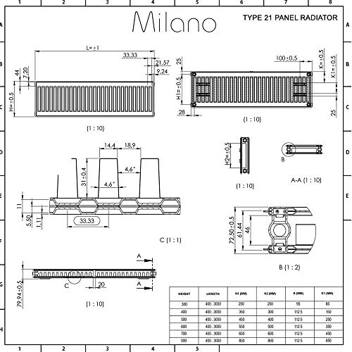 Milano Compact White Type 21 Horizontal Double Panel Plus Convector Radiator - 400mm x 1000mm - Image 4