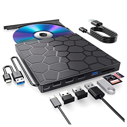 Unidade externa de CD/DVD para laptop, leitor de DVD portátil ultrafino 8 em 1 USB 3.0 para laptop, gravador de CD ROM, unidade de disco externa óptica, compatível com laptop, desktop, PC, Mac, Windows, Linux OS