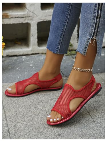 GORGLITTER Women's Fishnet Flat Sandals Mesh Slip on Open Toe Ankle Strap Dressy Slides Shoes3
