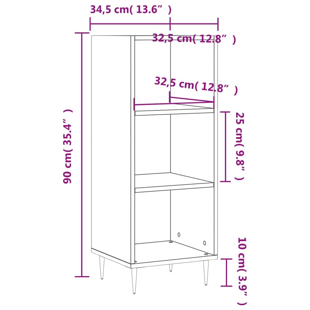 Hochglanz-Weißes Sideboard mit 34,5x32,5x90 cm Holzwerkstoff, Viel Stauraum, modernes Design, ideal für Wohnzimmer, Esszimmer, Flur, Büro, platzsparend, langlebig, mit Wandhalterung