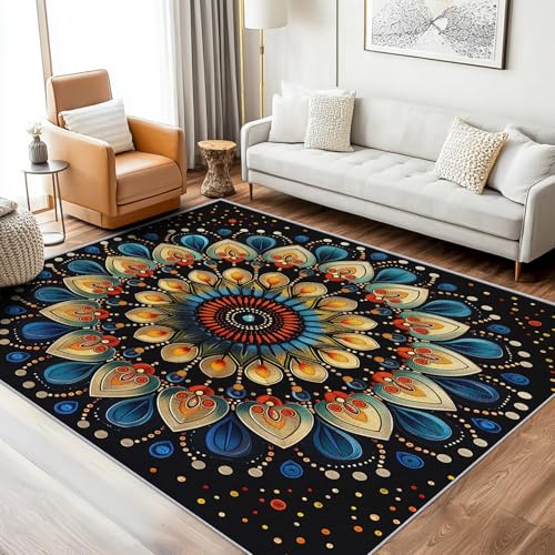 Washable Mandala Rug 4x5, Indian Ethnic Floral Area Rugs for