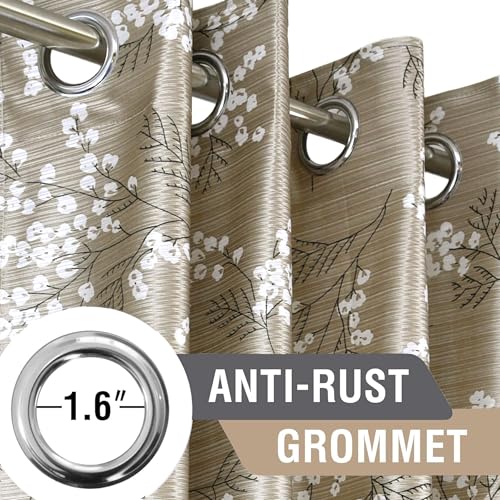 Image of Cortina Polyester 75% Blackout Curtains Set of 2 Floral Print | Grommet Eyelet Window Curtains for Living Room, Bedroom & Kids Room | Light Filtering Drapes for Privacy (Brown, 7 FT)