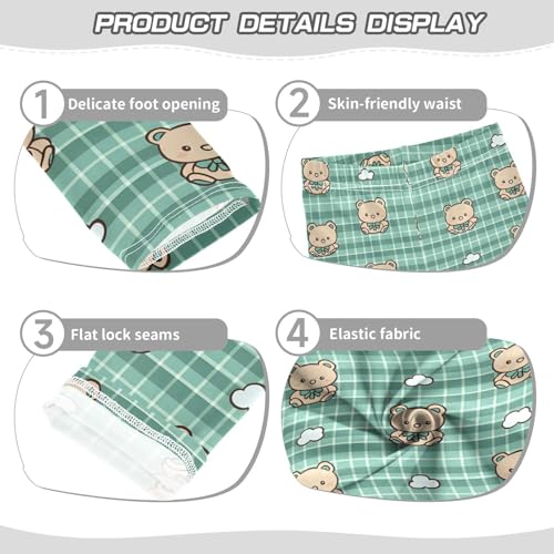 Cute Bear Green Plaid Girls Leggings Soft Stretch Workout Yoga Dance Pants for Kids Casual Tights3
