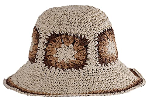 Womens Straw Sun Hat Woven Bucket Hat Floral Fishing Hat Beach Hat Foldable Cap Summer Chic Straw Chic Hat #TOP15