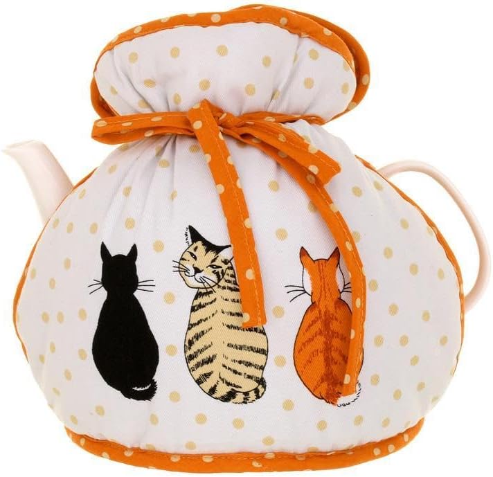 Ulster Weavers Tea Cosy Muff - Vibrant Kitchen Accessory, 100% Cotton, Warming & Insulating, Machine Washable - Perfect for a Traditional English High Tea Experience, Cats in Waiting, Orange