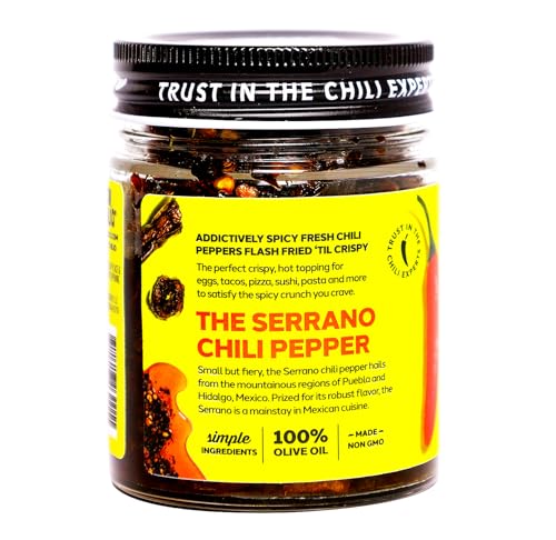 Image of Don Chilio Medium Heat Serrano Mexican Chile Crisp, 5 oz, 3 Pack - Crunchy Sliced Serrano Fried Chili Peppers in Hot Seasoned 100% Olive Oil - Keto-Friendly, Vegan, Gluten Free