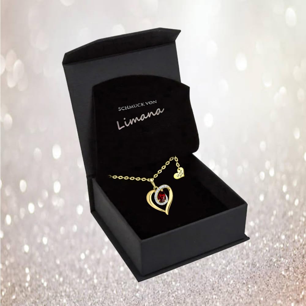 Herzkette echter Edelstein Silber 925 Gold vergoldet Halskette Damen Kette mit Herz Anhänger Schmuck Liebe Geschenk für Frauen Freundin Hochzeitstag Jahrestag Goldkette