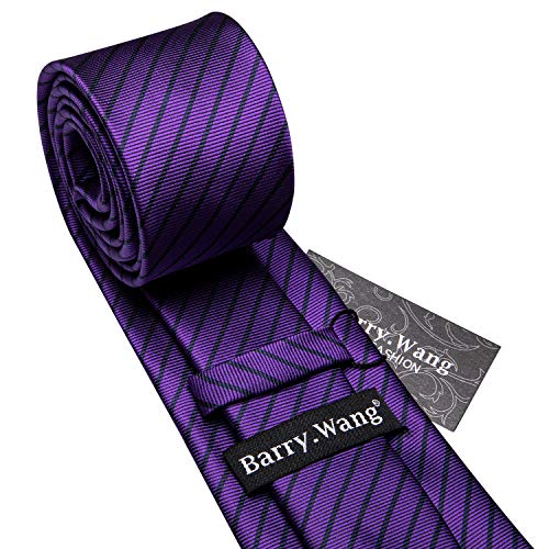 Image of Barry.Wang Tie Sets for Men Silk Stripe Necktie Woven Checkered Handkerchief Cufflinks Formal Business Wedding