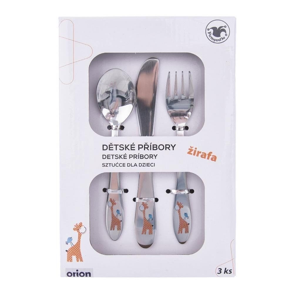 Set di posate per bambini, in acciaio inox, giraffa, 3 pezzi