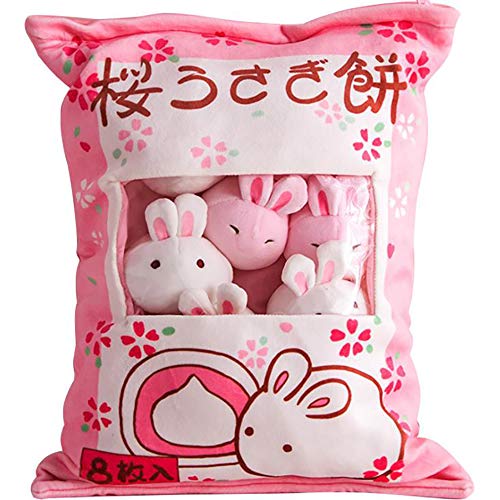 桜うさぎ餅おやつ袋抱き枕,お菓子袋型クッション,ギフト 贈り物,キッズ 女の子,男の子,子供,お誕生日,抱きまくら プレゼント,可愛い 柔らかい, 桜うさぎ餅 人気 (38cmX50cm)